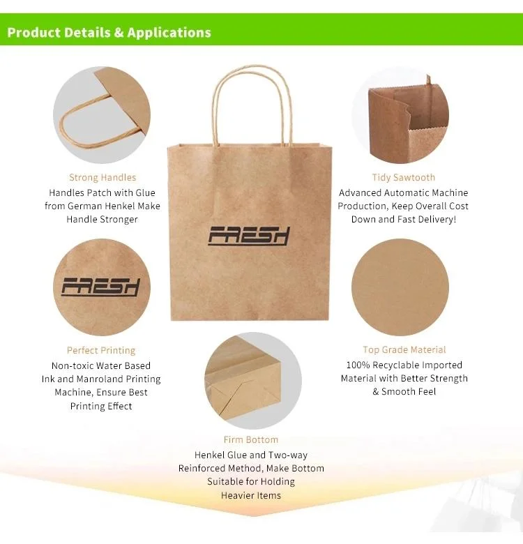 Wholesale Custom Automatic Twisted Handle Die Cut Stock Kraft Cheap Clothing Shopping Store Take Away Food Packaging Brown Paper Gift Packing Super Market Bags
