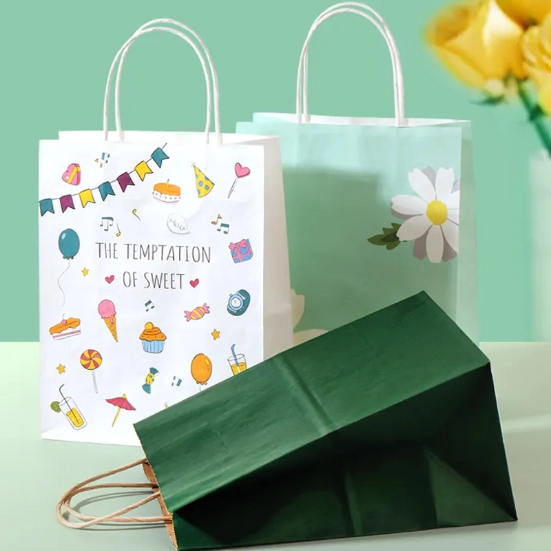 Biodegradable Kraft Paper Bag with Handles for Packaging Cake Bakery Wedding Birthday