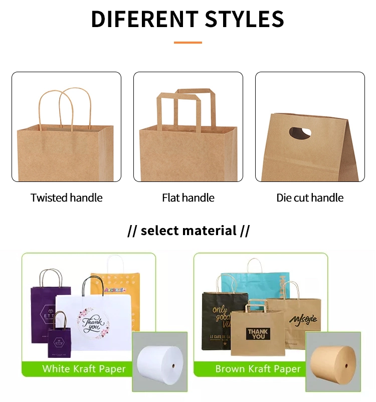 China Supplier Die Cut Handle Kraft Paper Reusable Shopping Packaging Bag with Custom Printed