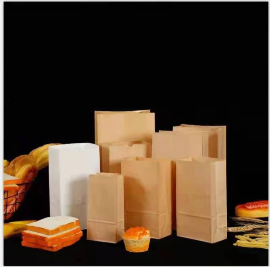 Customized Printed Recyclable Shopping Bread Bakery Cafe Food Grade Kraft Paper Bag