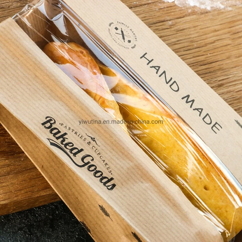 Environmental-Friendly Bakery Oil Proof Loaf Bread Wrapper Kraft Paper Bag Wholesale