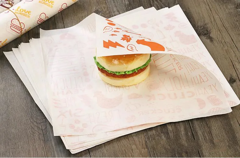 Custom Logo Printed Deli Meat Hamburger Frie Burger Sandwich Wrap Wax Food Wrapping Greaseproof Paper