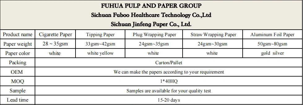 Factory Wholesale Price 24-30GSM Plug Wrap Paper Rolling Papers for Cigarette Plug Special Paper Wrapping Paper Specialty Paper Packing Paper