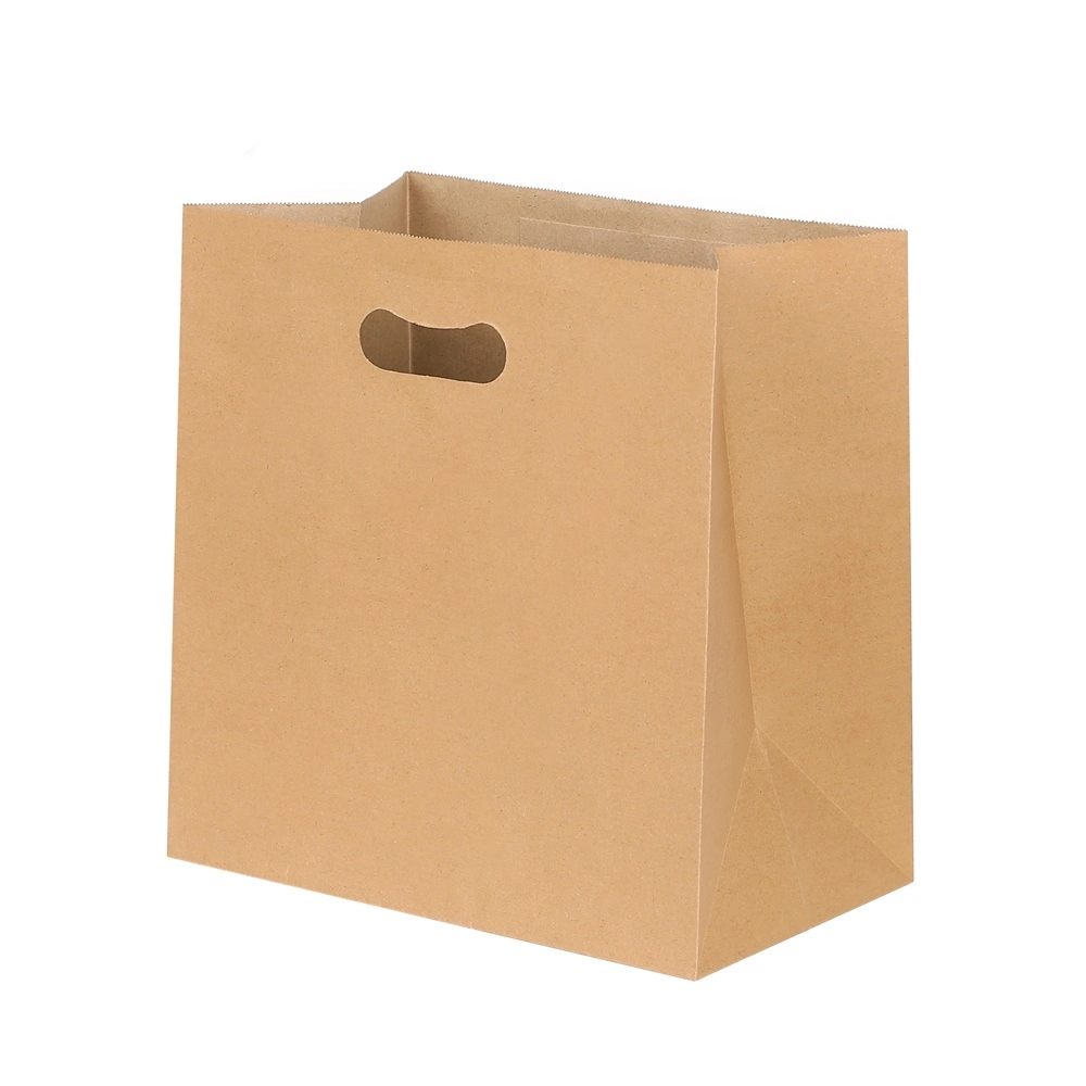 Food Packaging Brown Kraft Takeaway Paper Bag with Die Cut Handles