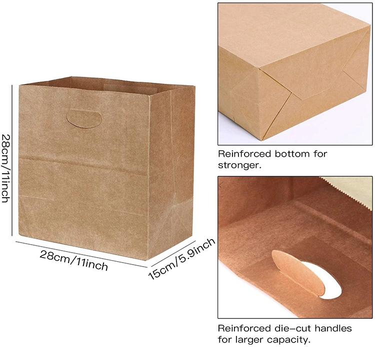 OEM Customized Punch Hole Handle Brown Kraft Paper Bag/ Handmade Kraft Paper Carry Bag with Die Cut Handle