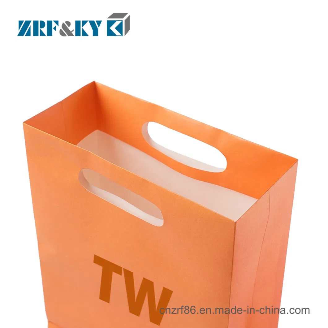 Custom Orange Color Logo Printed Die Cut Jv Paper Twisted Handle Bags