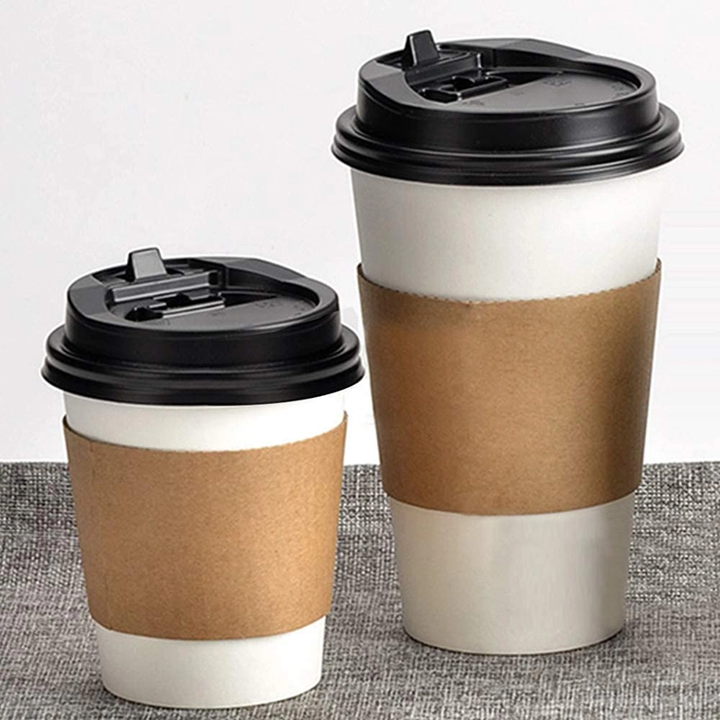 Kraft Paper Hot Paper Cup Sleeve Jacket Holder Corrugated Cardboard Protective Hot and Cold Insulator Fit 12oz 16oz 20oz 22oz 24oz Hot Coffee Paper Cups