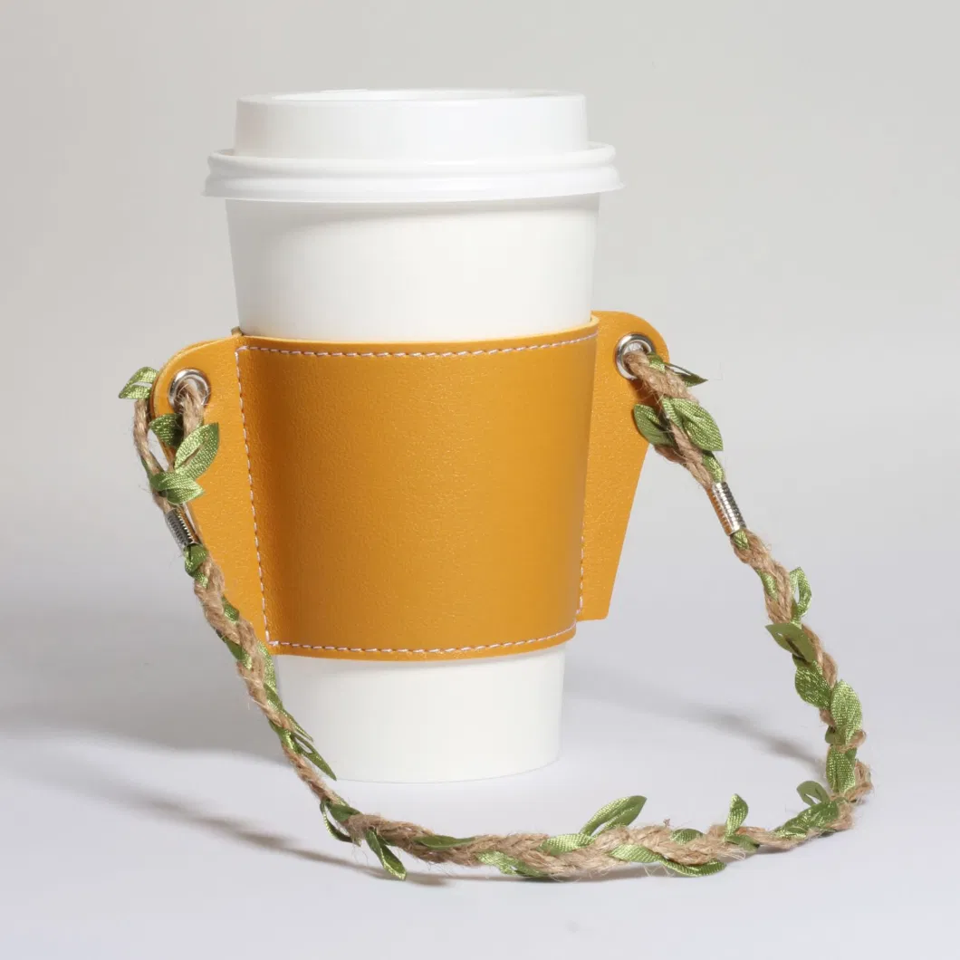 Chain Portable Coffee Cup Holder PU Leather Beverage Soda Tote Bag Insulated Mup Bag Hanging Type Fashion Water Bottle Sleeve