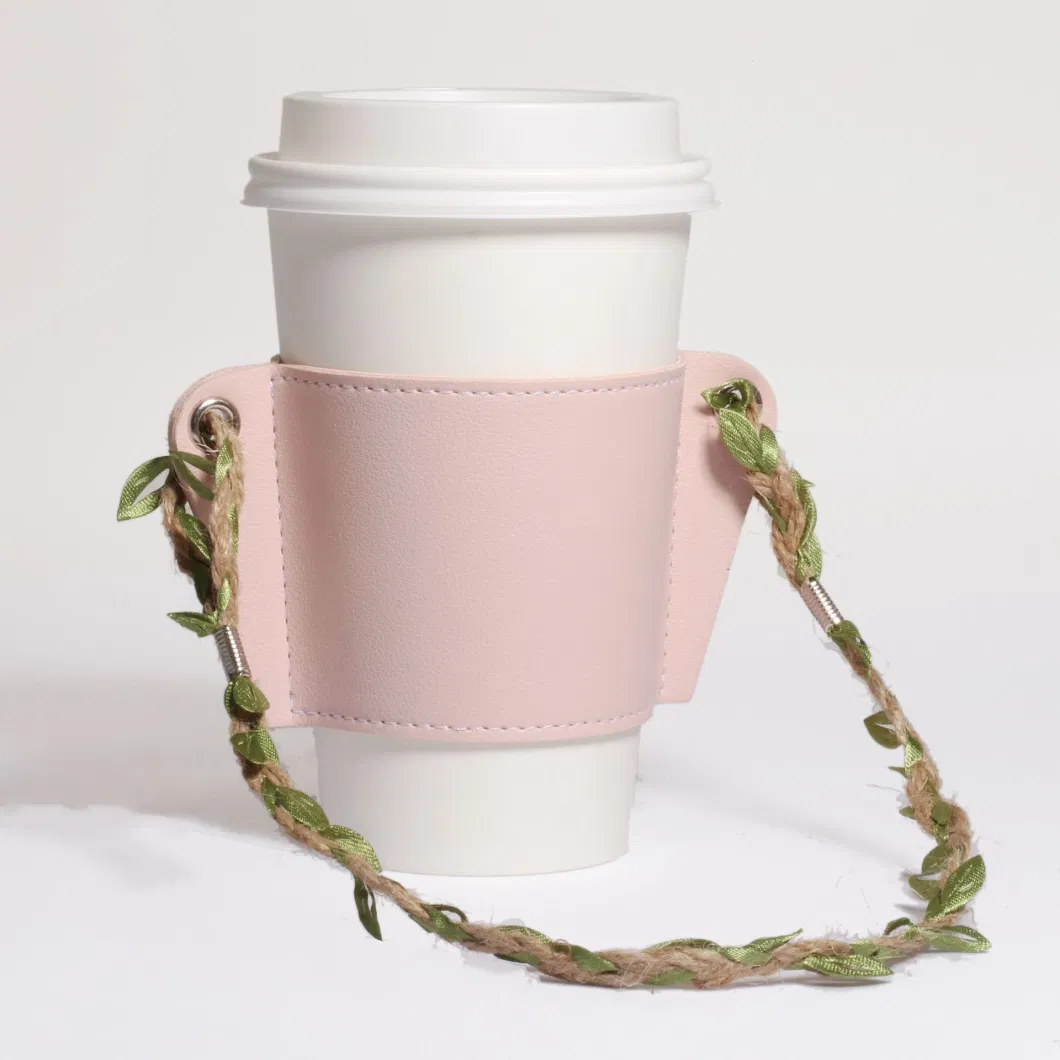 Chain Portable Coffee Cup Holder PU Leather Beverage Soda Tote Bag Insulated Mup Bag Hanging Type Fashion Water Bottle Sleeve