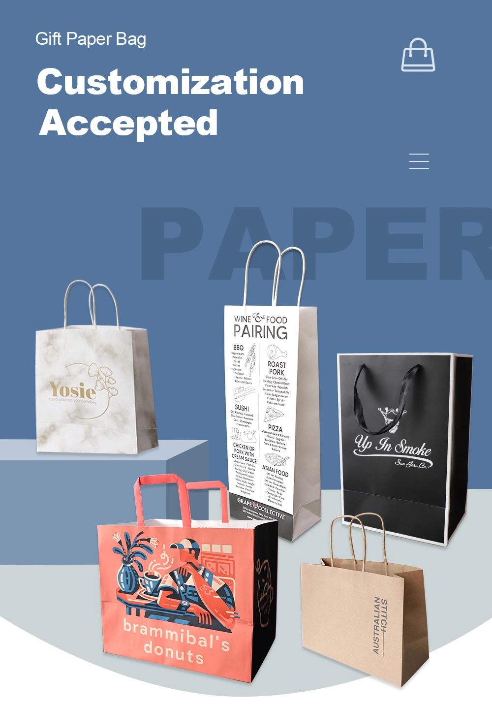 Custom Die Cut White Paper Bag Clothing Shoe Shopping Kraft Paper Bag with Flat Rope Handle