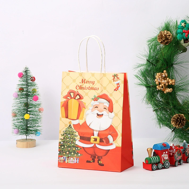 Recyclable Custom Flat Top Rope Handle Christmas Paper Kraft Bags