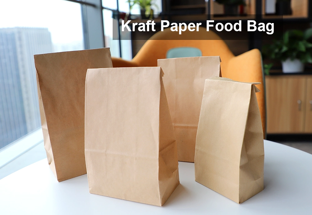 Custom Size Food Flat Bottom Thin Kraft Bread Paper Bag No Handle with Your Own Logo