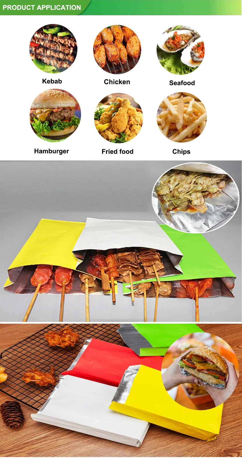 Wholesale Aluminum Foil Lined Doner Kebab French Fries Fried Grilled Roast Chicken Burger to Go Fast Food Lunch Greaseproof Customized Packaging Kraft Paper Bag