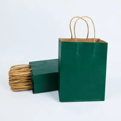 Custom Takeaway Food Packaging Flat Square Bottom Grease Proof Brown Kraft Paper Bags with Handle