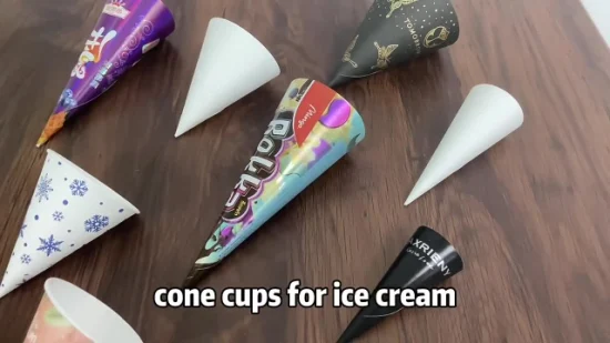 Custom Print Food Grade Aluminum Foil Conic Cone Paper Cup Ice Cream Rolled Sleeve