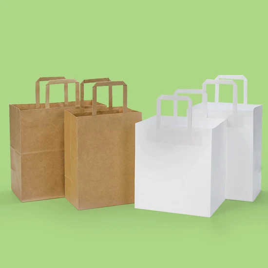 Customized Gift Small or Big Fashion Food Packaging Paper Bags Biodegrable Flat Handle Kraft Paper Bags