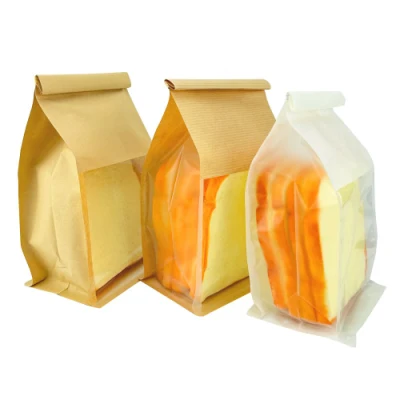 Flat Bottom Side Gusset Bakery Bread Food Packaging Paper Bag with Window
