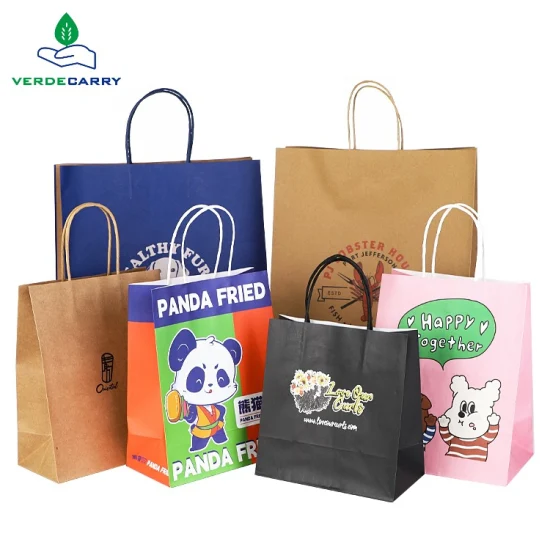 Wholesale Takeout Die Cut Handle Kraft Paper Tote Bags Grocery Bags Shopping D Cut Paper Bag for Restaurant Bakery Retail