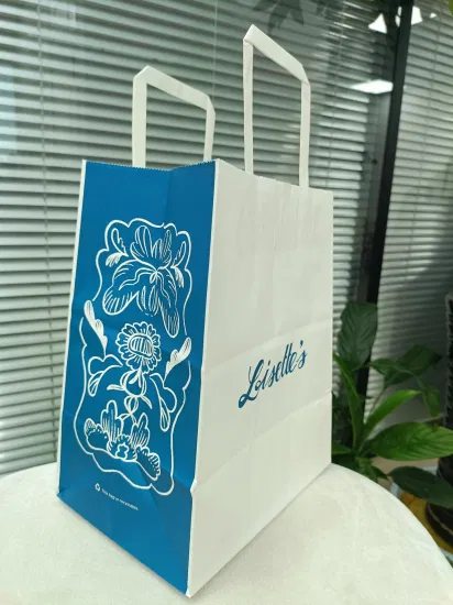 100g White Kraft Paper Bag with Flat Handle Fabulous Blue Printing
